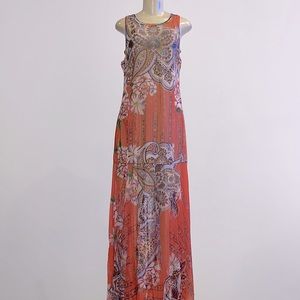 Johnny Was Paisley Mesh Dress Orange Small